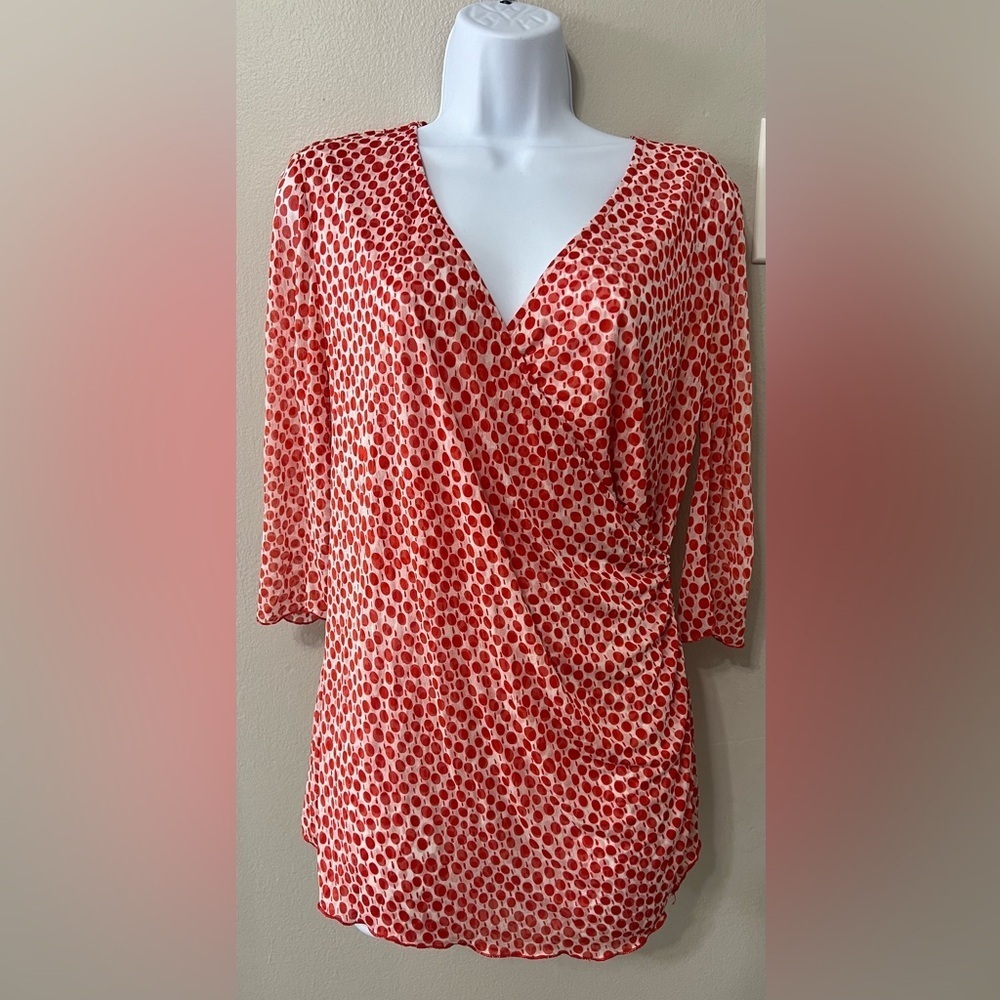 Diane von Furstenberg Maternity Silk Wrap Top Red Dot Print — Size Large